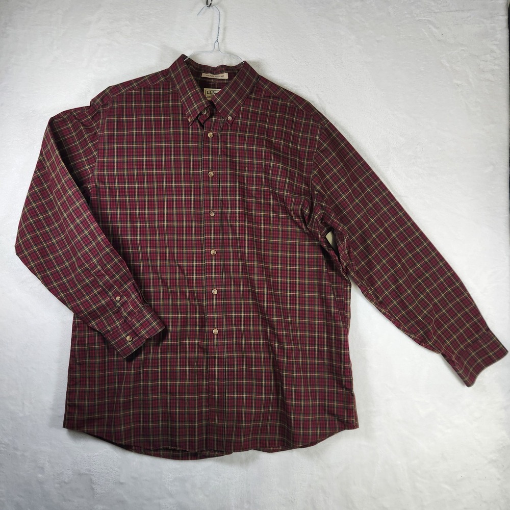 LL Bean Mens XL Regular Fit Plaid Button Down Wrinkle Resistant Shirt